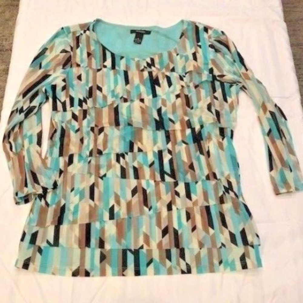 Alfani Womens Aqua Tiered Geo Print 3/4 Sleeves
